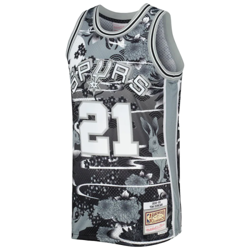 Баскетбольная Джерси NBA San Antonio Spurs №21 Tim Duncan With Print "Black/Gray"