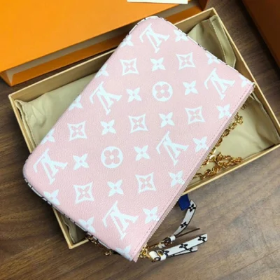 Клатч Louis Vuitton Pochette Double Zip M67561 Monogram Coated Canvas Pink "Red" фото № 4