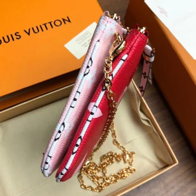 Клатч Louis Vuitton Pochette Double Zip M67561 Monogram Coated Canvas Pink "Red" фото № 7