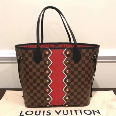 Сумка Louis Vuitton N40047 Neverfull MM Damier Ebene Canvas Rubis Red "Brown" фото № 4