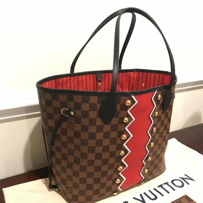 Сумка Louis Vuitton N40047 Neverfull MM Damier Ebene Canvas Rubis Red "Brown" фото № 5