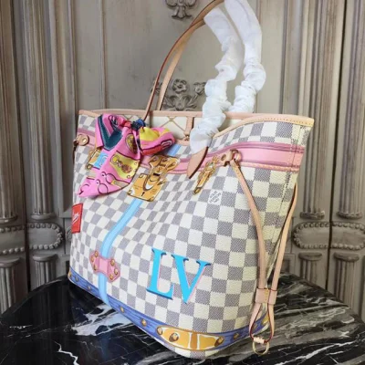 Сумка Louis Vuitton Damier Azur Canvas Neverfull MM N41065 "White" фото № 3