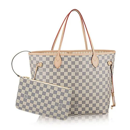 Сумка Louis Vuitton N41361 Neverfull MM Shoulder Bag Damier Azur Canvas "White"