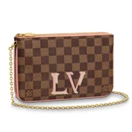 Клатч Louis Vuitton Pochette Double Zip N60254 Damier Ebene Canvas Rose Ballerine Pink "Brown"