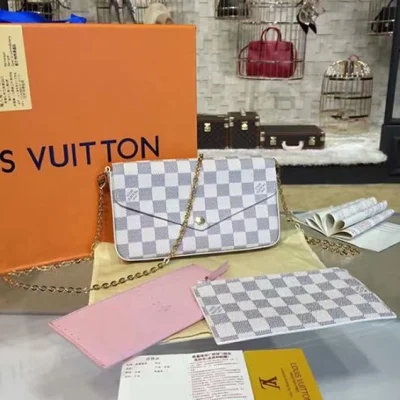 Клатч Louis Vuitton N63106 Pochette Felicie Crossbody Bag Damier Azur Canvas "White" фото № 2