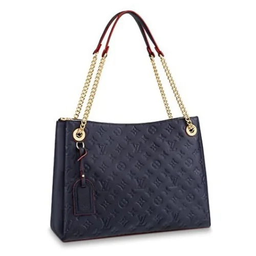 Сумка Louis Vuitton Surene MM Chain Tote Handbag Monogram Empreinte Canvas Fall Winter 2018 Collection M43759 Marine Rouge "Navy Blue"