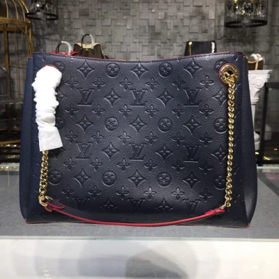 Сумка Louis Vuitton Surene MM Chain Tote Handbag Monogram Empreinte Canvas Fall Winter 2018 Collection M43759 Marine Rouge "Navy Blue" фото № 9