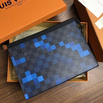 Клатч Louis Vuitton Pochette Voyage MM N60174 Damier Graphite Canvas Blue "Graphite" фото № 3