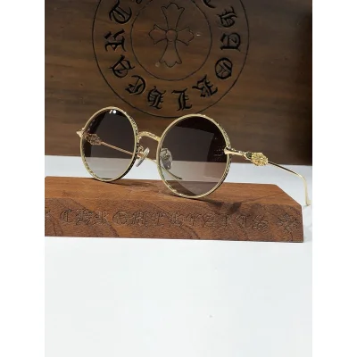 Солнцезащитные очки Chrome Hearts Round Form With Frame Decorated By Crosses "Brown" фото № 2
