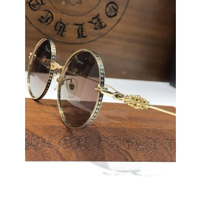 Солнцезащитные очки Chrome Hearts Round Form With Frame Decorated By Crosses "Brown" фото № 3