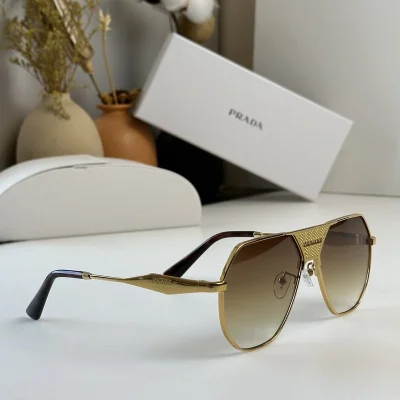 Солнцезащитные очки Prada Frame With Connected Wide Line Between Lenses "Brown/Gold" фото № 3