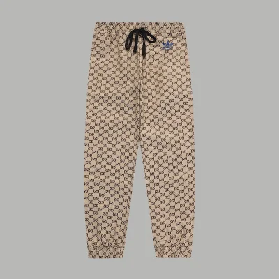 Штаны Gucci X Adidas With Brand Print And Blue Logo "Brown" фото № 4