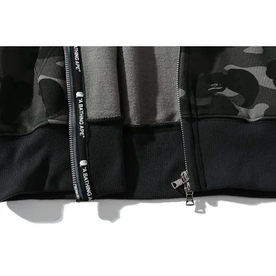 Худи A Bathing Ape Shark Camouflage Print Zip Double Hood "Black" фото № 5