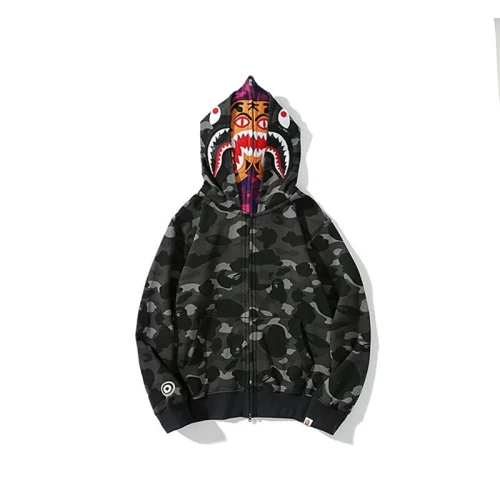 Худи A Bathing Ape Shark Camouflage Print Zip Double Hood "Black"