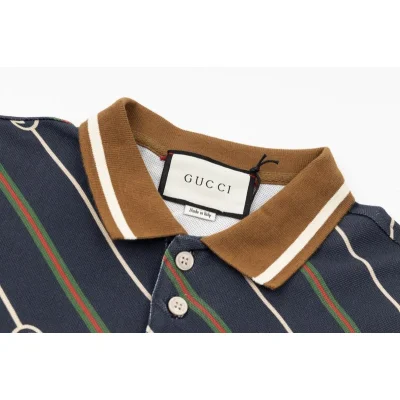 Поло Gucci With Diagonal Lines Print And Logo "Blue/Brown" фото № 2