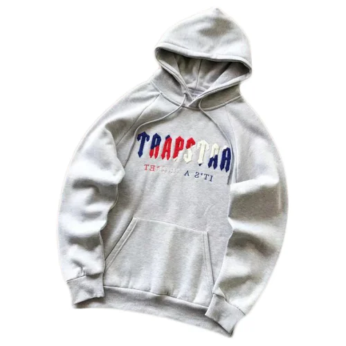 Худи Trapstar Embroidered Logo With Three Color Background Above Inscription "Gray"