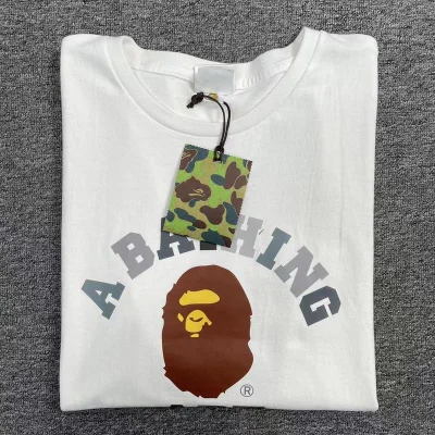 Футболка A Bathing Ape With Monkey Print And Text Logo "White" фото № 2