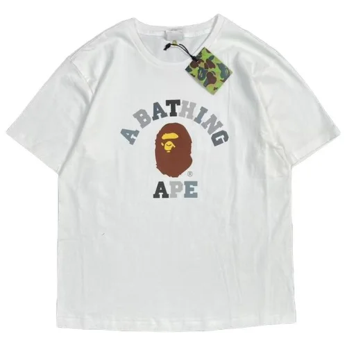 Футболка A Bathing Ape With Monkey Print And Text Logo "White"