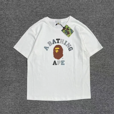 Футболка A Bathing Ape With Monkey Print And Text Logo "White" фото № 3