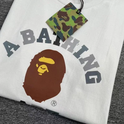 Футболка A Bathing Ape With Monkey Print And Text Logo "White" фото № 8