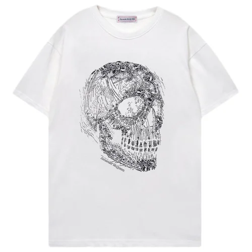 Футболка Alexander Mcqueen Skull Made Of Lines Front Print "White"