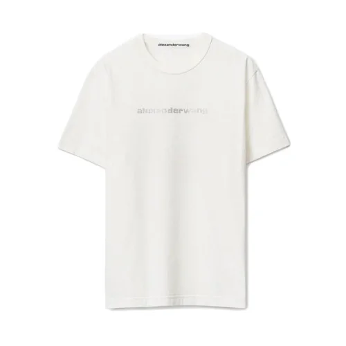 Футболка Alexander Wang Rhinestone Logo And Lip Print "White"