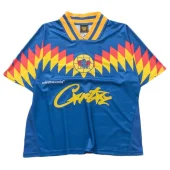 Футболка Corteiz Chisel Colorful Rombs And Collar Decorated By Stripes "Blue"