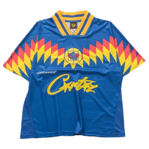 Футболка Corteiz Chisel Colorful Rombs And Collar Decorated By Stripes "Blue"