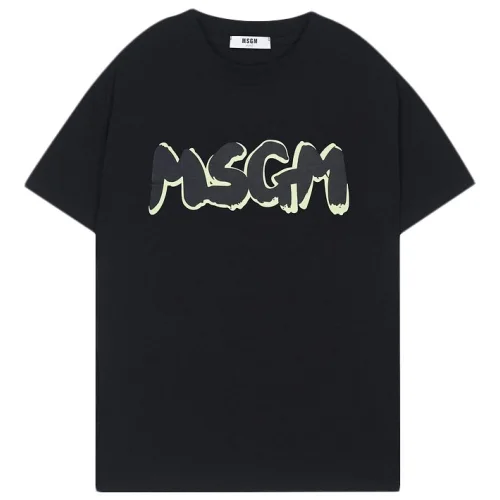 Футболка MSGM Big Front Logo With Green Shadow "Black"
