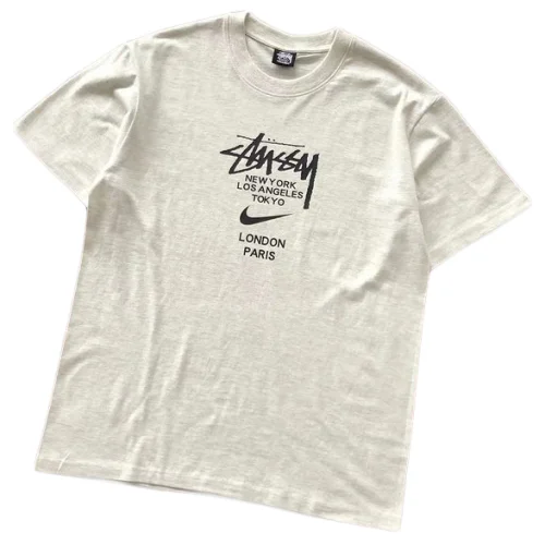 Футболка Stussy Cities List And Nike Logo "Gray"