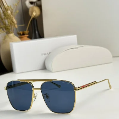 Солнцезащитные очки Prada Frame Decorated By Stripes And Logo On Red Background "Blue" фото № 4