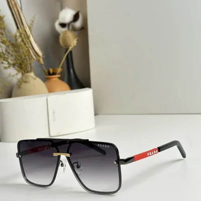 Солнцезащитные очки Prada Frame With Red Rectangle And Logo "Black/Gray" фото № 2