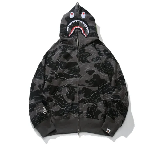 Худи A Bathing Ape Camouflage Shark Zip "Black"