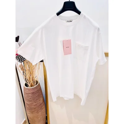 Футболка Miu Miu Frontside Logo On Frontside Pocket Miu Miu "White" фото № 3