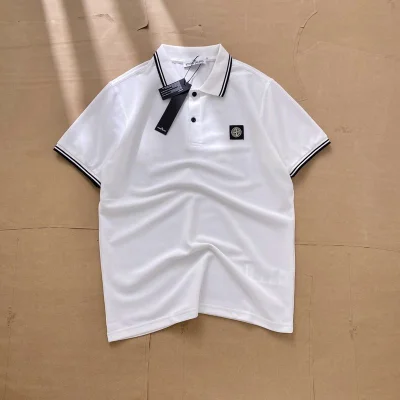 Поло Stone Island With Edging And Black Logo "White" фото № 2