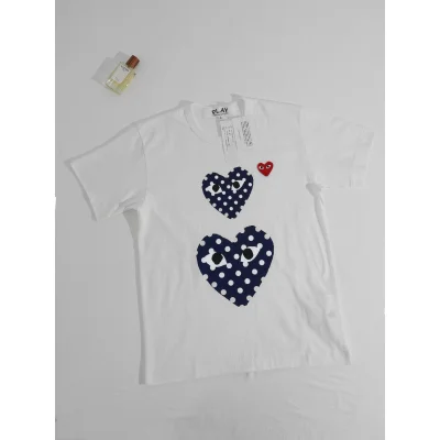 Футболка Comme des Garçons Play Polka Dot Blue Heart Eyes "White" фото № 2