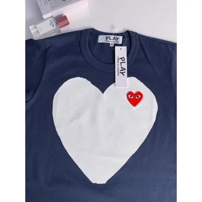 Футболка Comme des Garçons Play Big White Logo "Navy Blue" фото № 3