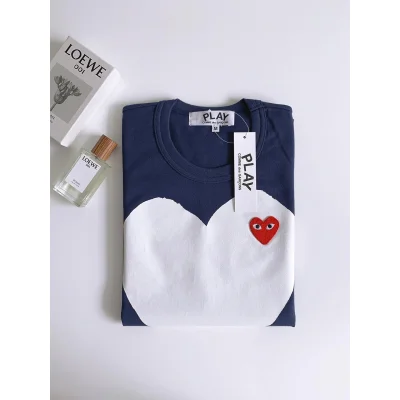 Футболка Comme des Garçons Play Big White Logo "Navy Blue" фото № 2