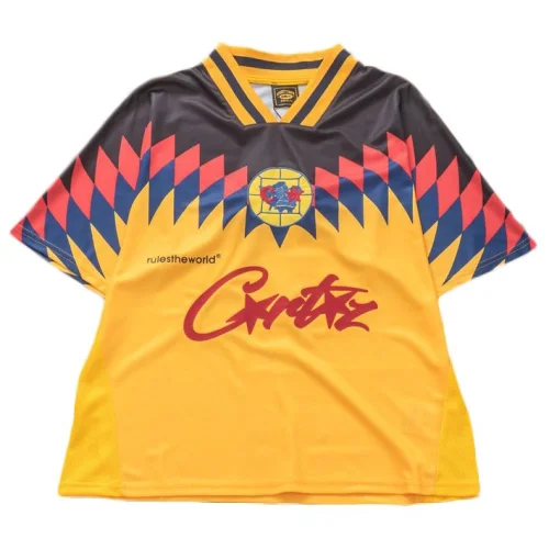 Футболка Corteiz Chisel Colorful Rombs And Collar Decorated By Stripes "Yellow"