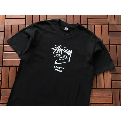 Футболка Stussy Cities List And Nike Logo "Black" фото № 4