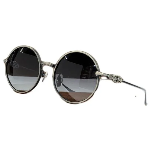 Солнцезащитные очки Chrome Hearts Round Form With Frame Decorated By Crosses "Black"