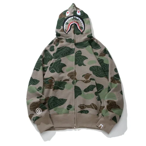 Худи A Bathing Ape Camouflage Shark Zip "Gray"