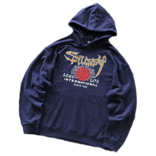 Худи Stussy Logo And Inscription In Japanese Style "Blue"