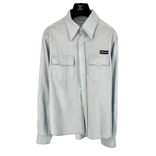 Рубашка Miu Miu Frontside Black Stripe White Logo "Gray"