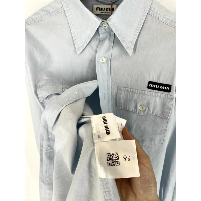 Рубашка Miu Miu Frontside Black Stripe White Logo "Gray" фото № 4