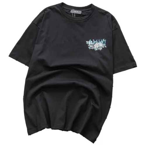 Футболка Amiri Logo With White Flowers "Black"