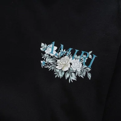 Футболка Amiri Logo With White Flowers "Black" фото № 4