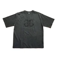 Футболка Balenciaga Rhinestones 2 Logos "Black"