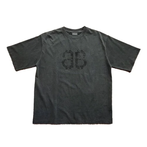 Футболка Balenciaga Rhinestones 2 Logos "Black"