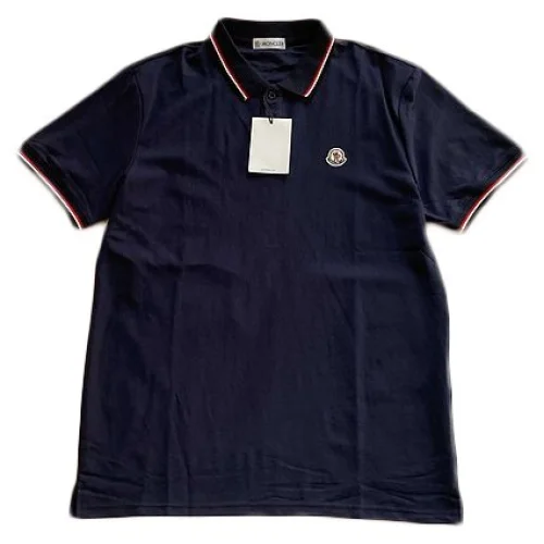 Поло Moncler Edge Decorated By Two Stripes And Small Logo "Blue"